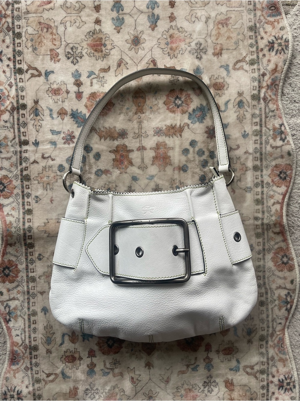 Anya Hindmarch White Leather Y2K Shoulder Bag with Oversized Buckle - Picture 2 of 12